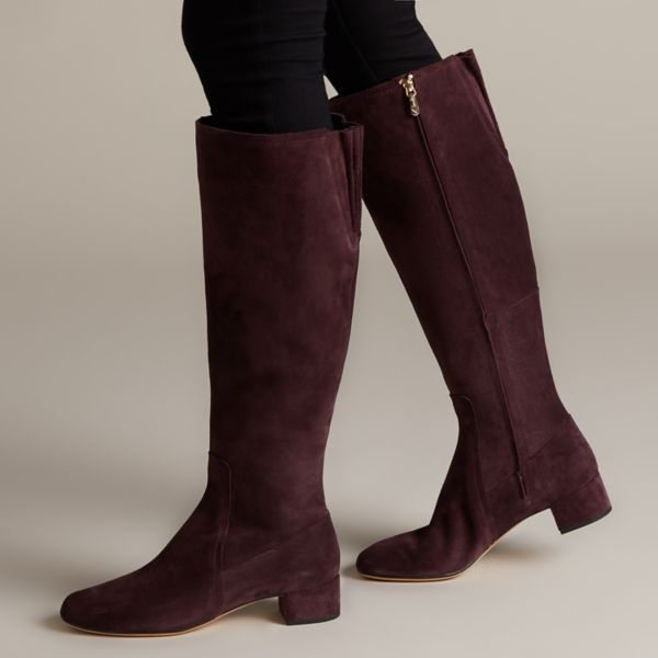 Clarks Womens Orabella Ava Knee High Boots Aubergine Suede | UK-6519723